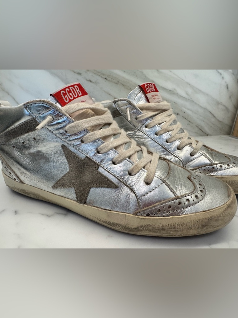 ♥️ Golden Goose Midstar Mid Star Sneakers - Silver and White Trim 37 / 7
